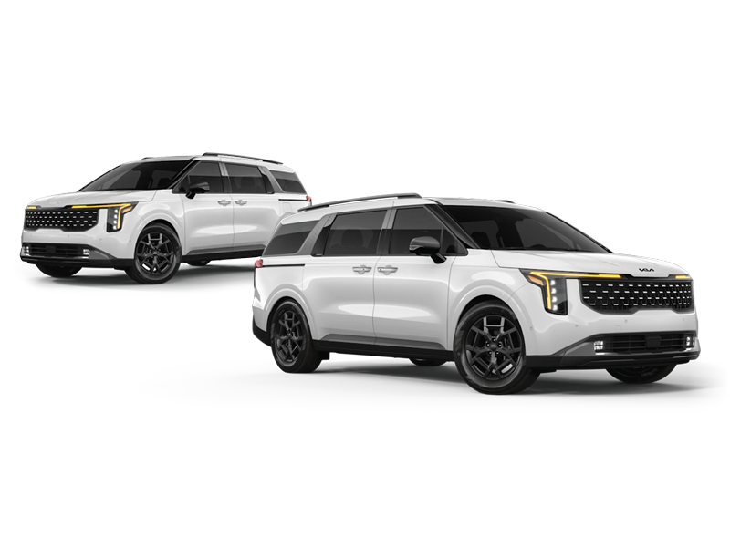 Two white modern SUVs with black rims and tinted windows shown from front and rear three-quarter angles.